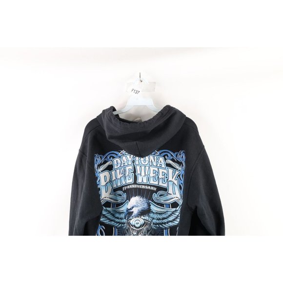 Y2K Mens Medium Faded Spell Out Tribal Daytona Bike Week Full Zip Hoodie Black - Picture 9 of 11